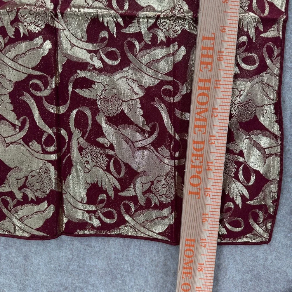 16 Pc VTG Holiday Cloth Napkins Set Gold Burgundy Holly Cherub Metallic